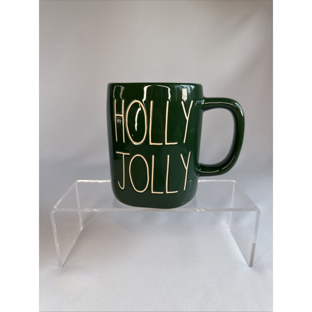 Rae Dunn "Holly‎ Jolly" Green And White Coffee Mug Christmas Holidays